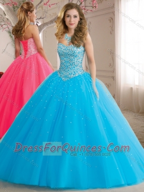 New Style Beaded Bodice Tulle 15th Birthday Dresses in Baby Blue