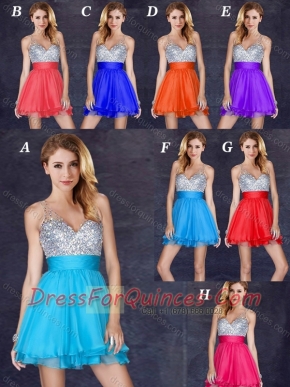 Popular A Line V Neck Backless Short Prom Dress with Sequins