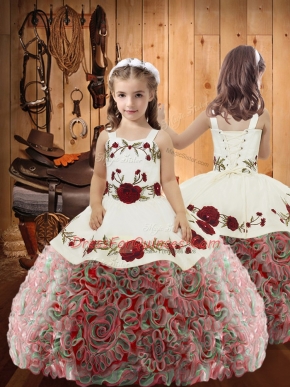 Unique Multi-color Sleeveless Embroidery and Ruffles Floor Length Girls Pageant Dresses