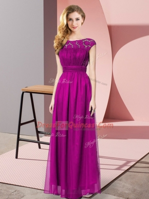 Fashion Fuchsia Sleeveless Tulle Zipper Prom Gown for Prom and Party