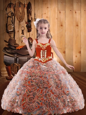 Organza Straps Sleeveless Lace Up Embroidery and Ruffles Winning Pageant Gowns in Multi-color