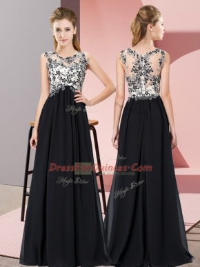 Free and Easy Black Zipper Scoop Beading and Appliques Quinceanera Court of Honor Dress Chiffon Sleeveless