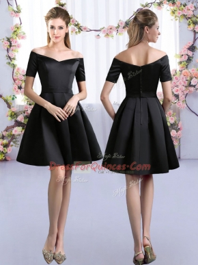 Smart Mini Length Black Dama Dress for Quinceanera Off The Shoulder Short Sleeves Zipper