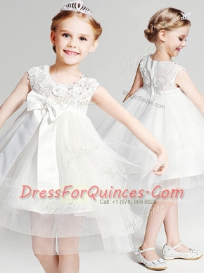 Fabulous Scoop Sleeveless Appliques and Bowknot Zipper Toddler Flower Girl Dress