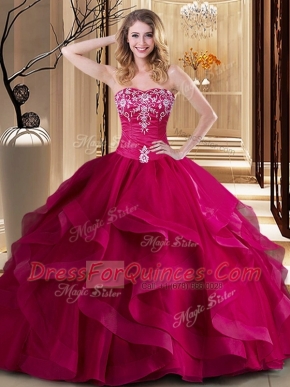 Fitting Sleeveless Embroidery and Ruffles Lace Up Quinceanera Dresses