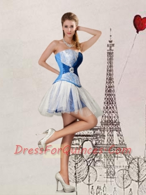 2015 A Line Strapless Beading Blue Dress for Dama
