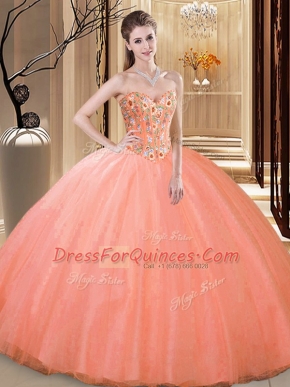 Fashion Sleeveless Lace Up Floor Length Embroidery Ball Gown Prom Dress