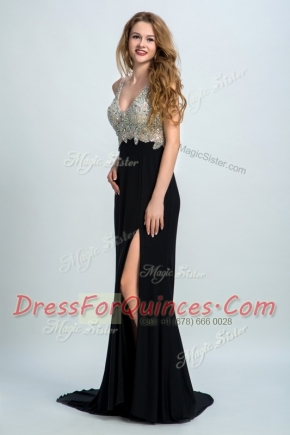 Romantic With Train Column/Sheath Sleeveless Black Homecoming Dress Brush Train Backless
