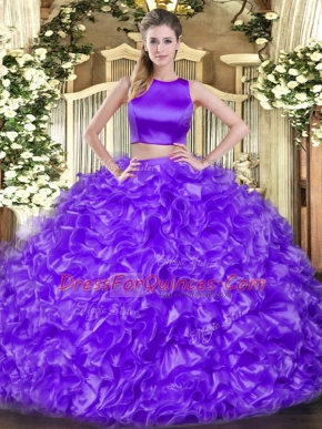 High Quality Sleeveless Criss Cross Floor Length Ruffles Quinceanera Gowns