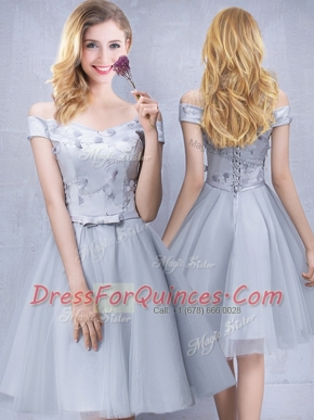 Dazzling Off The Shoulder Sleeveless Tulle Damas Dress Appliques and Belt Lace Up