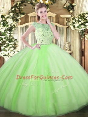 Sophisticated Yellow Green Zipper Sweet 16 Dress Beading Sleeveless Floor Length