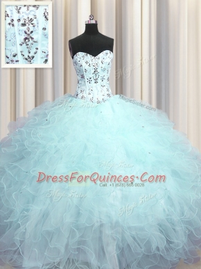 Pretty Visible Boning Floor Length Light Blue 15 Quinceanera Dress Sweetheart Sleeveless Lace Up
