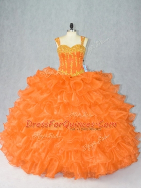 Orange Sleeveless Organza Lace Up Quinceanera Gowns for Sweet 16 and Quinceanera