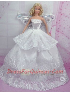 Romantic Wedding Dress With Embroidery Made to Fit the Barbie Doll