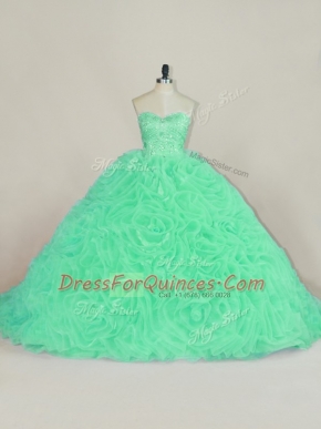 Elegant Ball Gowns Sleeveless Green Ball Gown Prom Dress Court Train Lace Up