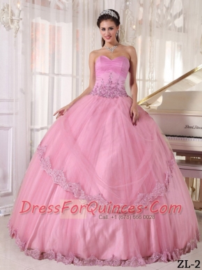 Elegant Pink Ball Gown Sweetheart Taffeta and Tulle Appliques Quinceanera Dress