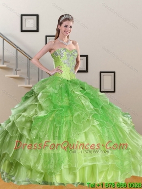 Custom Made Spring Green Sweetheart Quinceanera Dress with Appliques and Ruffles