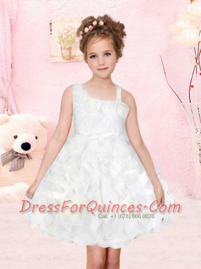 Romantic A-Line Asymmetrical Flower Girl Dress with Ruffles Bowknot in White for 2014