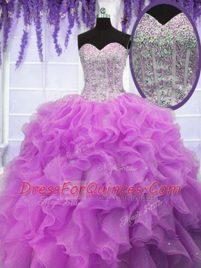Sleeveless Floor Length Ruffles Lace Up Quinceanera Dress with Fuchsia