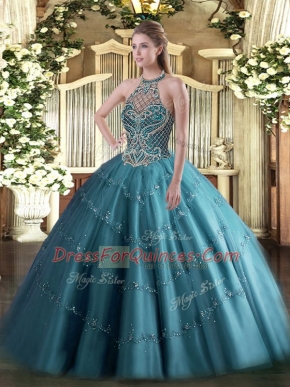 Unique Sleeveless Beading Lace Up Quinceanera Gown