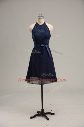 Decent Empire Homecoming Dress Navy Blue Scoop Chiffon Sleeveless Mini Length Backless