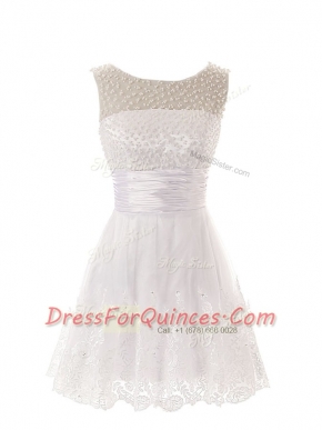 Top Selling Scoop White Sleeveless Beading and Lace Mini Length Prom Dress