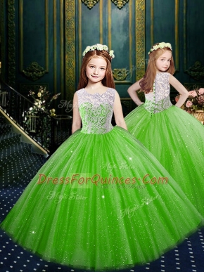 Scoop Clasp Handle Girls Pageant Dresses Appliques Sleeveless Floor Length