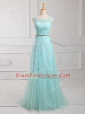 Artistic Floor Length Empire Long Sleeves Apple Green Prom Dress Zipper