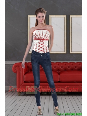 2015 Impressive White Strapless Corset With Embroidery