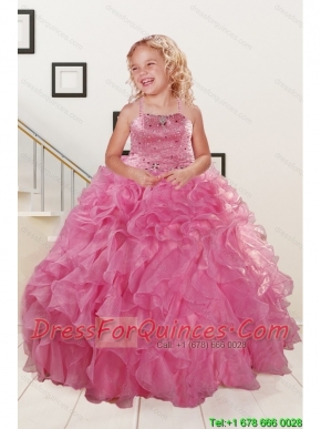 Trendy Pink Little Girl Dress with Beading and Ruffles for 2015 Spring