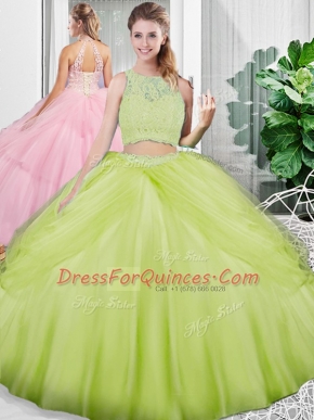 Yellow Green Lace Up Sweet 16 Quinceanera Dress Lace and Ruching Sleeveless Floor Length