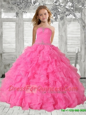 2016 Fall Luxurious Beading Rose Pink Little Girl Pageant Dress with Ruffles
