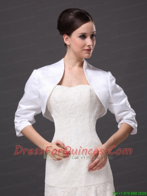 Custom Made White High-neck Jacket With 1/2 Sleeves For Wedding