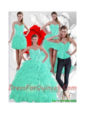 2015 Summer Pretty Ruffles and Beaded Quinceanera Dresses in Apple Green