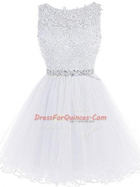 Great White Sleeveless Tulle Zipper for Prom and Party and Sweet 16