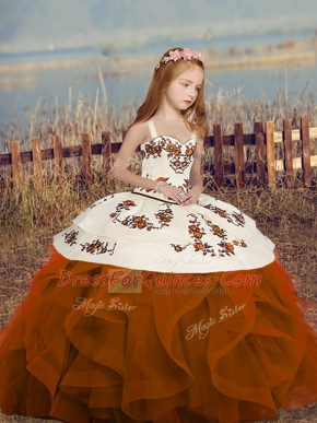 New Style Floor Length Ball Gowns Sleeveless Rust Red Kids Pageant Dress Lace Up