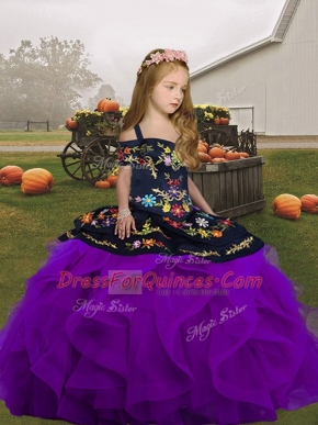 Straps Sleeveless Lace Up Pageant Gowns For Girls Purple Tulle
