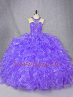 Beading Vestidos de Quinceanera Purple Zipper Sleeveless Floor Length