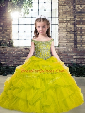 Green Little Girls Pageant Dress Wholesale Party and Wedding Party with Beading Off The Shoulder Sleeveless Lace Up