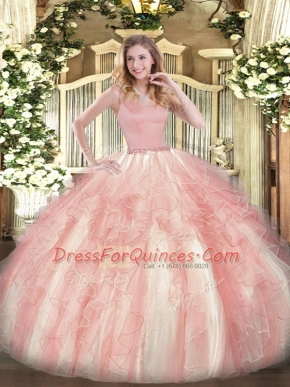 Low Price Floor Length Ball Gowns Sleeveless Pink Sweet 16 Dresses Zipper