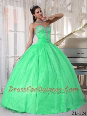 Sweetheart Green Floor-length  Ball Gown  Taffeta and Organza Appliques Discount Quinceanera Dresses
