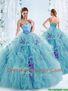 Gorgeous Applique and Ruffled Detachable Quinceanera Dresses in Aqua Blue