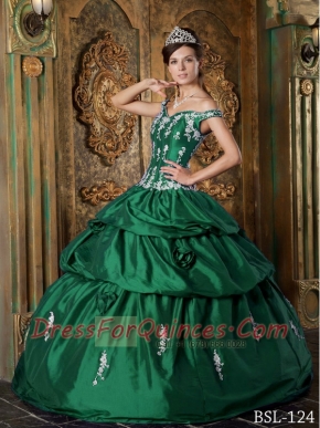 2014 Green Ball Gown Off The Shoulder Floor-length Cheap Quinceanera Dresses