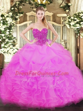 Floor Length Fuchsia 15 Quinceanera Dress Sweetheart Sleeveless Lace Up