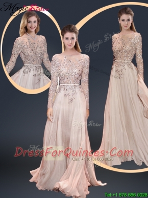 2016 Cheap Brush Train Champagne Prom Dresses with Beading