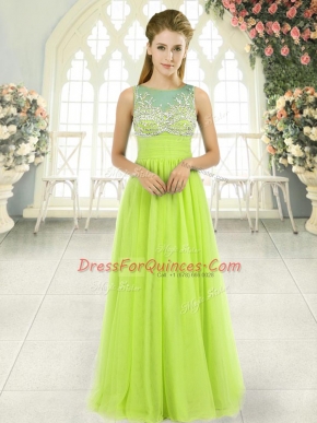 Yellow Green Sleeveless Beading Floor Length Prom Dresses