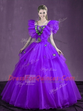 High End Sleeveless Lace Up Floor Length Appliques and Ruffles Vestidos de Quinceanera