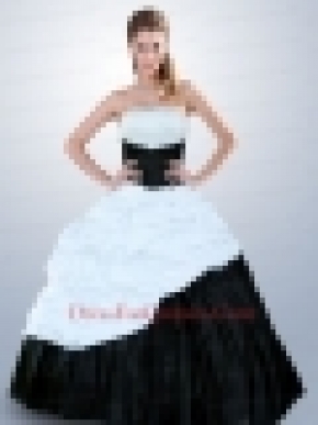 Popular Strapless Beading Quinceanera Dress in Black and White For 2015