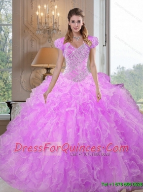 Custom Made Sweetheart Beading and Ruffles Lilac Sweet 16 Dresses for 2015