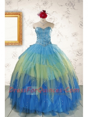 2015 Unique Sweetheart Beading Quinceanera Dresses in Multi-color